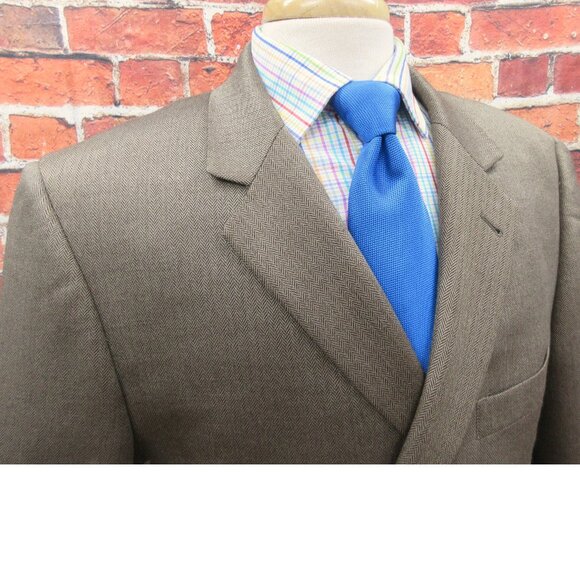 44 R- JOS. A. BANK DARK KHAKI SPORT COAT SILK/CAMEL HAIR HERRINGBONE